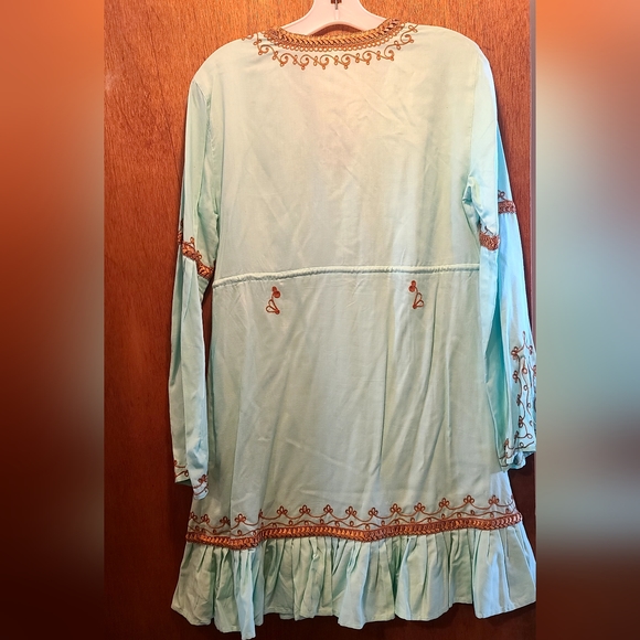 MODA International GORGEOUS Aquamarine &gold embroidery tunic szM - Picture 3 of 9